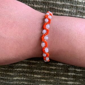 Orange and White Beaded Bracelet